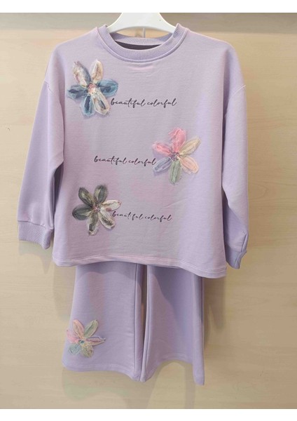 Kız Çocuk Lila Rengi Ispanyol Paça Eşofman Takımı