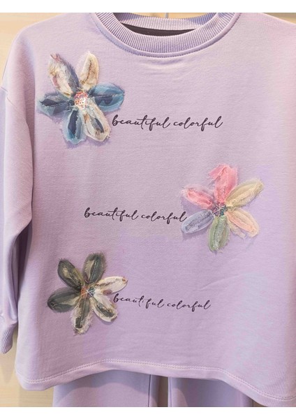 Kız Çocuk Lila Rengi Ispanyol Paça Eşofman Takımı fiyatları