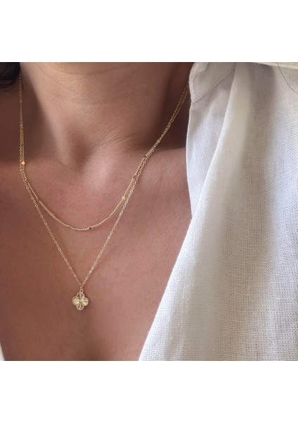 Çelik 2li Yonca Zincir Kolye