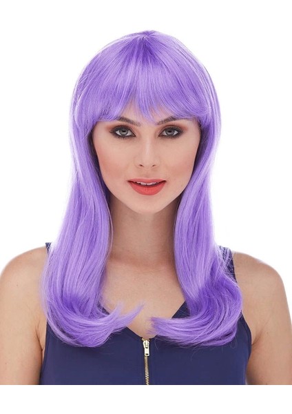 Mor Renk Uzun Düz Parti Peruğu (4887)
