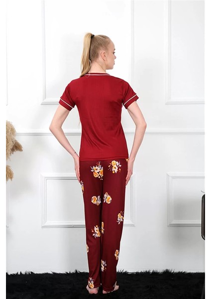 Moda Kadın Bordo Kısa Kol Pijama Takım fırsatları