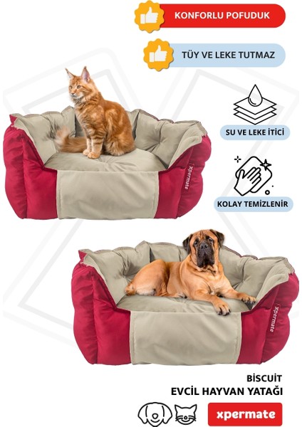 Biscuit Kedi Yatağı ve Köpek Yatağı ,Tüy Tutmaz Kumaş, Su Itici Kumaş Kırmızı Bej fırsatları