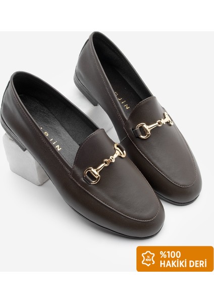 Kadın Hakiki Deri Zincirli Loafer Günlük Ayakkabı Tanle