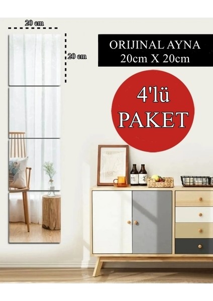 4'lü Takım Kare Ayna - 20cm X 20cm