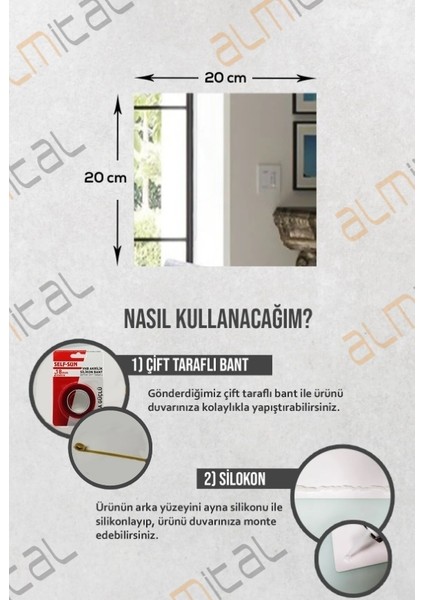 4'lü Takım Kare Ayna - 20cm X 20cm