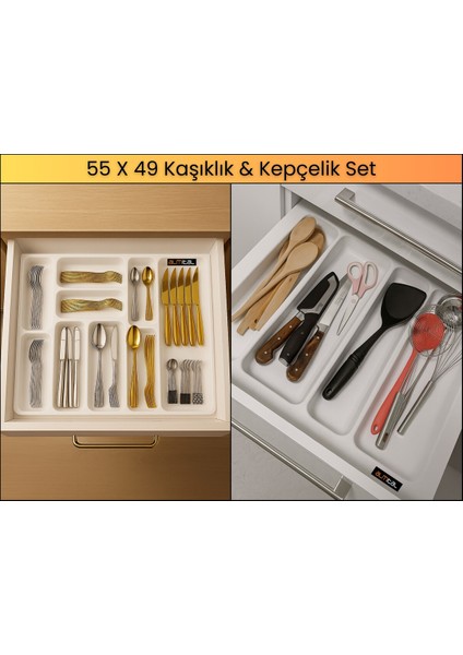 55x49 Cm. Beyaz Kaşıklık Ve Kepçelik 2'li Set (51X41 CM'E KADAR KESİLEBİLİR)