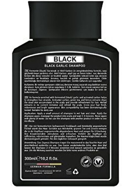 Black Garlic Şampuan 300 ml Siyah Sarımsak ve Aktif Karbon ile Tüm Saç Tipleri için