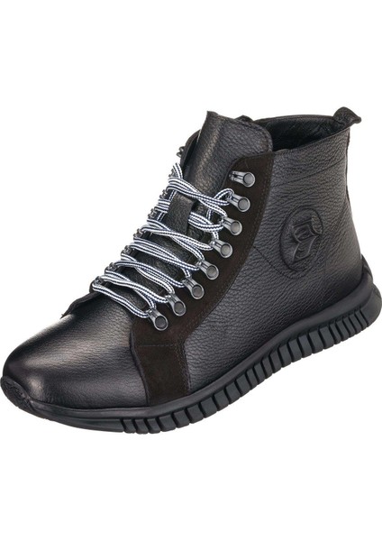 BRK2103 Siyah Büyük Numara Dana Derisi Rahat Geniş Kalıp Erkek Bot 47