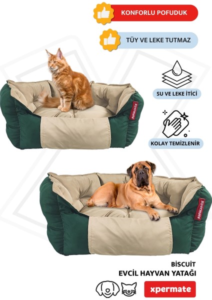 Biscuit Kedi Yatağı ve Köpek Yatağı ,Tüy Tutmaz Kumaş, Su Itici Kumaş Yeşil Bej fırsatları
