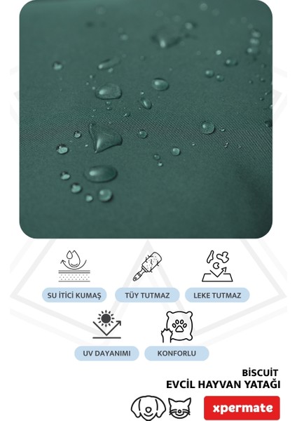 Biscuit Kedi Yatağı ve Köpek Yatağı ,Tüy Tutmaz Kumaş, Su Itici Kumaş Yeşil Bej