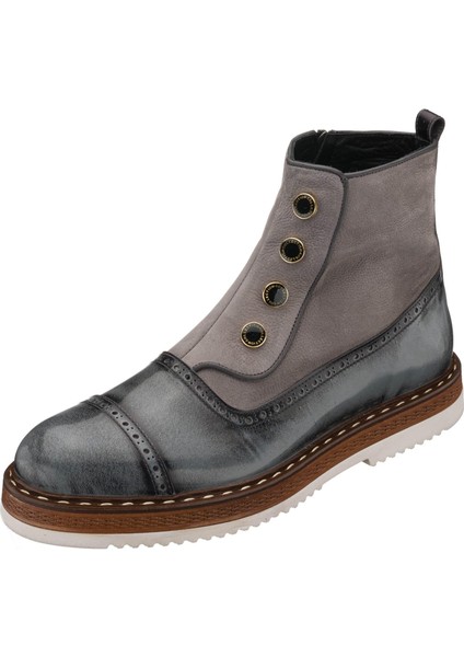 NVN491 Gri Açma Deri Eva Taban Büyük Numara Bot Rahat Geniş Kalıp Premıum Serisi