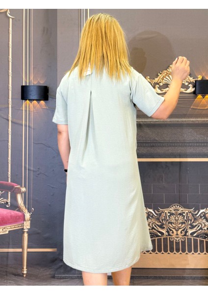 Yazlık Elbise,kadın,krep ve Tül,turuncu ve Fıstık Yeşili,düğmeli,erkek Yakası,bağcıklı Detay modelleri