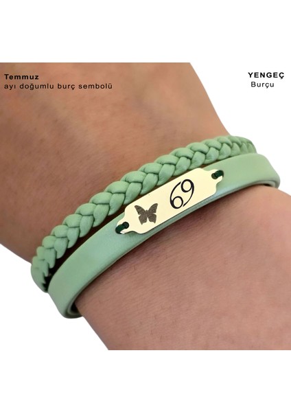 14 Ayar Altın Plakalı Temmuz Ayı Doğumlarına Kelebek Figürlü Yeşil Derili Hediye BILEKLIK-660AY fırsatları