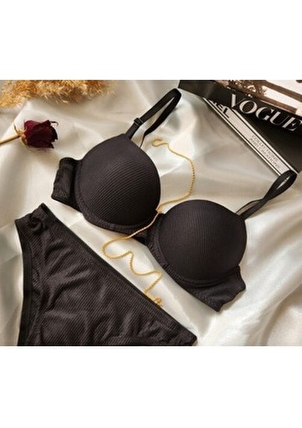 Kadın İç Giyim Basic Desenli Sütyen Takımı Yumuşak Kumaş ve Destekli