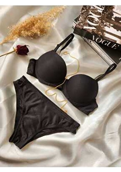 Kadın İç Giyim Basic Desenli Sütyen Takımı Yumuşak Kumaş ve Destekli