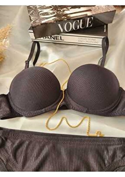 Kadın İç Giyim Basic Desenli Sütyen Takımı Yumuşak Kumaş ve Destekli