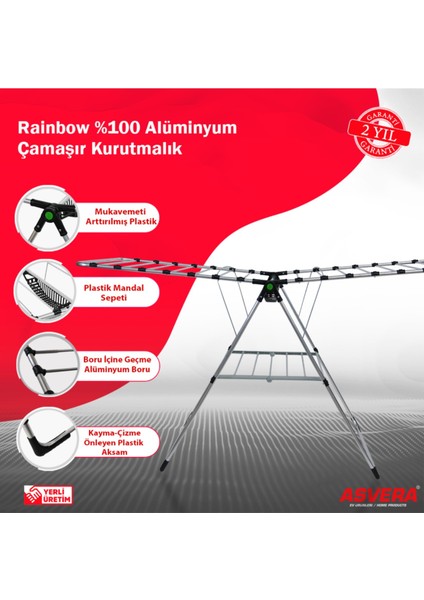 Safir Serisi – Rainbow %100 Alüminyum Katlanabilir Hafif Geniş Çamaşır Kurutmalık Askılık fiyatları