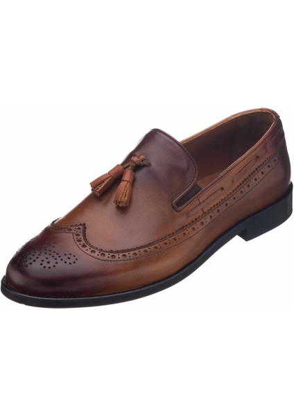 NV1930 Taba Püsküllü Analin Neolit Taban Üst Kalite Deri Büyük Numara Erkek Ayakkabı