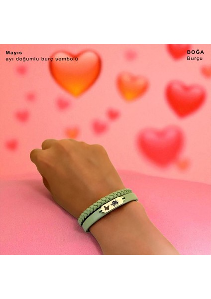 Altın Plakalı 14 Ayar Boğa Burçları Için Doğal Yeşil Derili Kelebek Figürlü Hediye BILEKLIK-660BURÇ