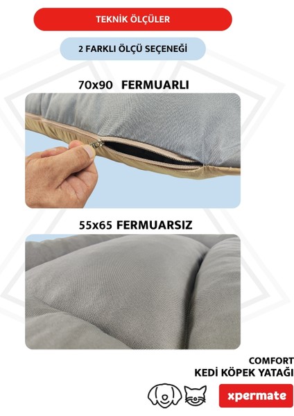 Comfort Köpek Yatağı, Kedi Yatağı, Tüy Tutmayan ve Su Itici Kumaş 55X65 cm Antrasit Bej modelleri
