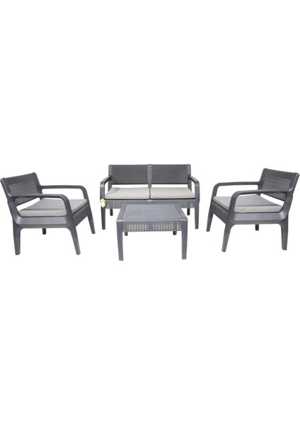Yakut Serisi - Latte Bahçe Oturma Grubu - 1 Ikili + 2 Tekli + 1 Sehpa - Minderli - Antrasit