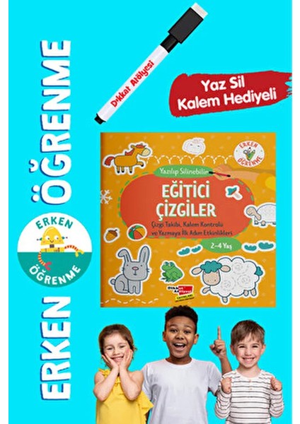 Dikkat Atölyesi Eğitici Çizgiler Etkinlik Kitabı 2-4 Yaş için Okul Öncesi Eğitici Kitap