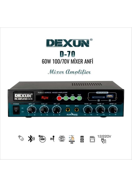 D-70 60W 100V Hat Trafolu Mikser Amfi (Usb'li) fiyatları