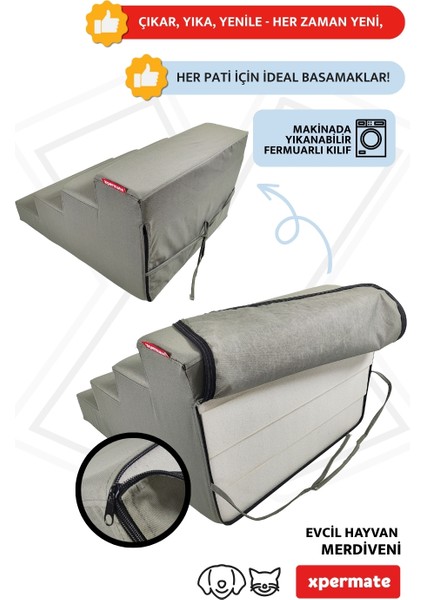 Evcil Hayvan Merdiveni - Kedi Merdiveni - Köpek Merdiveni , 4 Basamaklı, Fermuarlı Antrasit modelleri