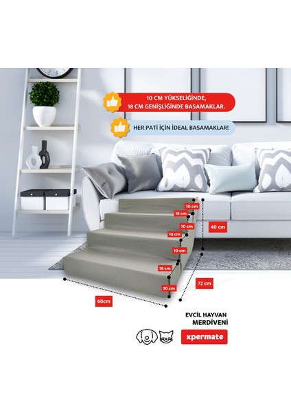 Evcil Hayvan Merdiveni - Kedi Merdiveni - Köpek Merdiveni , 4 Basamaklı, Fermuarlı Antrasit fırsatları