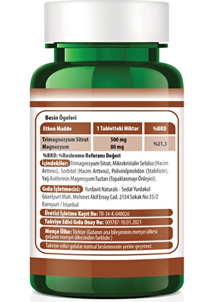 Magnezyum Sitrat 500 mg 3 x 120 Tablet Yetişkinler İçin Türkiye Menşeli Gıda Takviyesi fırsatları