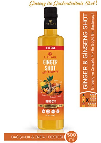 Ginsengli Zencefil Shot 500 ml Enerji ve Bağışıklık Desteği İçin Taze İçerik fiyatları