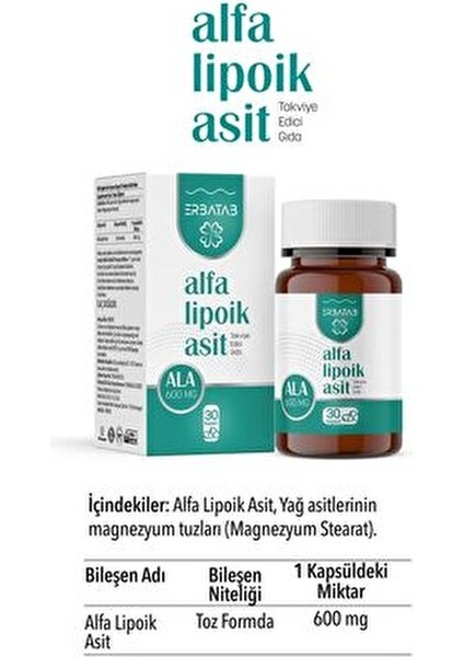 Vegan Alfa Lipoik Asit 600 mg 30 Kapsül Türkiye Menşeli Takviye Gıda fırsatları
