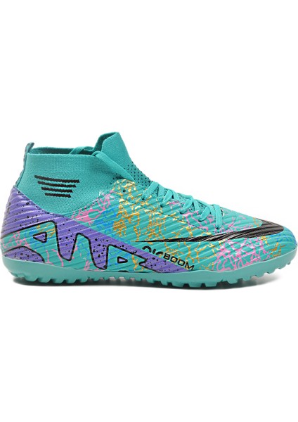 Turkuaz-Mor Çoraplı Erkek Halı Saha Ayakkabısı Air 565 M modelleri