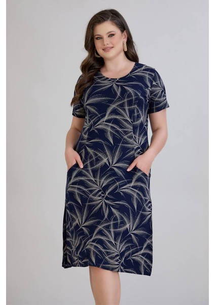 Kadın Sumru Cepli Kuplu Kısa Kol Lacivert Elbise