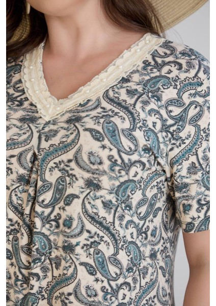 Kadın Beliz Büyük Beden Dantelli Kısa Kollu Turkuaz Elbise fiyatları