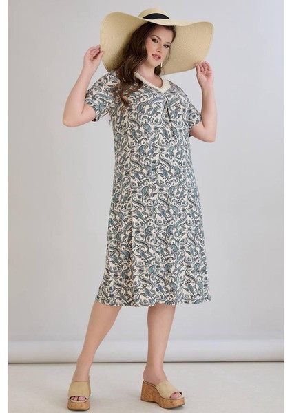 Kadın Beliz Büyük Beden Dantelli Kısa Kollu Turkuaz Elbise fırsatları