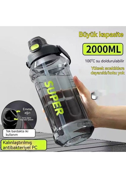 2000ML Açık Spor Fitness Ekstra Kapasiteli Çift Içme Pipetli Plastik Bardak (Yurt Dışından) fiyatları