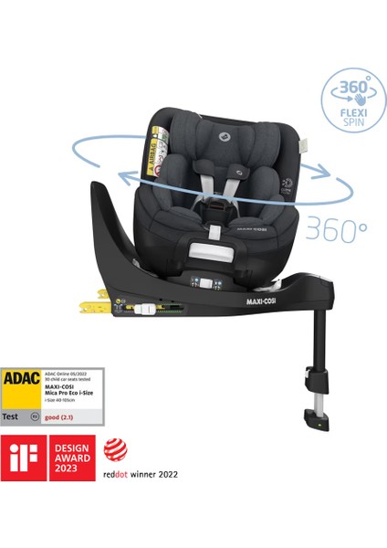 MaxiCosi Mica Pro Eco ISize Adac'Lı Isofix'Li 360 Dönebilir Yatabilir 018 Kg Bebek Oto Koltuğu Authentic Graphite