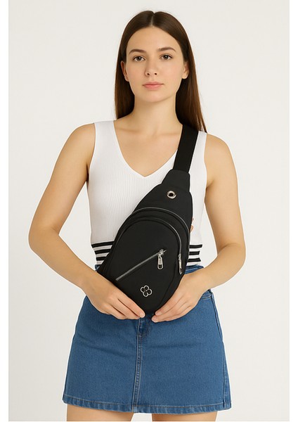 Kadın Siyah Çok Bölmeli Omuz Çantası - Günlük Çapraz Çanta (29X17X6 Cm)