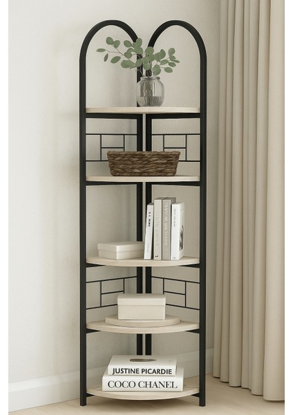 Falez 5 Raflı Metal Köşe Kitaplık Dekoratif Aksesuar Rafı Çiçeklik Salon Dekoratif Çok Amaçlı Raf Traventen