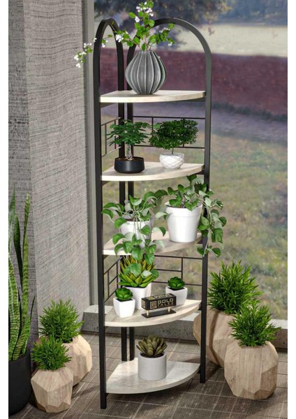 Falez 5 Raflı Metal Köşe Kitaplık Dekoratif Aksesuar Rafı Çiçeklik Salon Dekoratif Çok Amaçlı Raf Traventen fiyatları