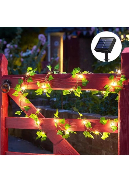 Solar Dekoratif Yapay Yaprak Sarmaşık 50 Ledli 5 Metre Güneş Enerjili Bahçe Balkon Dekoru