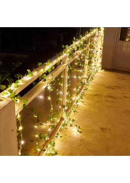 Solar Dekoratif Yapay Yaprak Sarmaşık 50 Ledli 5 Metre Güneş Enerjili Bahçe Balkon Dekoru