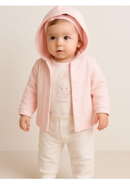 Kız Bebek Organik Pamuklu 3’lü Kapüşonlu Eşofman Takımı