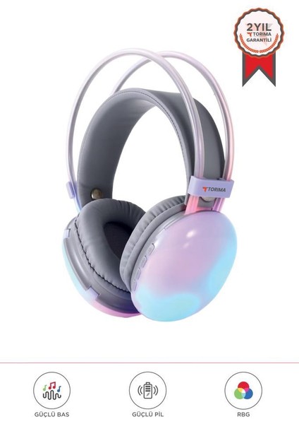 Hd-40 Mor Kablosuz Rgb Işıklı Kulak Üstü Bluetooth Kulaklık