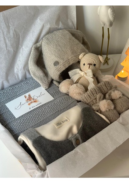 Hoşgeldin Bebek Yenidoğan Hediye Kutusu Kıyafet Takımı Triko Tulum Battaniye Seti Sepeti Organik