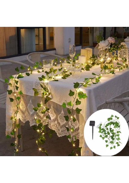 Solar Dekoratif Yapay Yaprak Sarmaşık 50 Ledli 5 Metre Güneş Enerjili Bahçe Balkon Dekoru