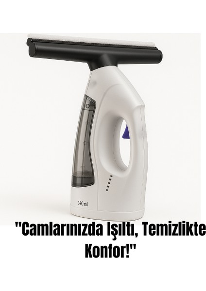 Kablosuz Su Püskürtmeli Cam Temizleme Makinesi - Çift Hazneli, 20W Güçlü Motor, 30 Dakika Kesintisiz Kullanım