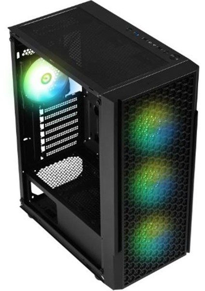 Proton 4-120MM Frgb Fan 600W 80 Plus Siyah 1-Usb3.0 2-Usb2.0 Tempered Glass Oyuncu Kasası