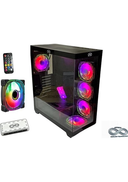 AZT101 B 5 x Rgb Fan Uzakdan Kumanda Siyah Akvaryum Gamin Kasa Temper Cam , Rgb Switch